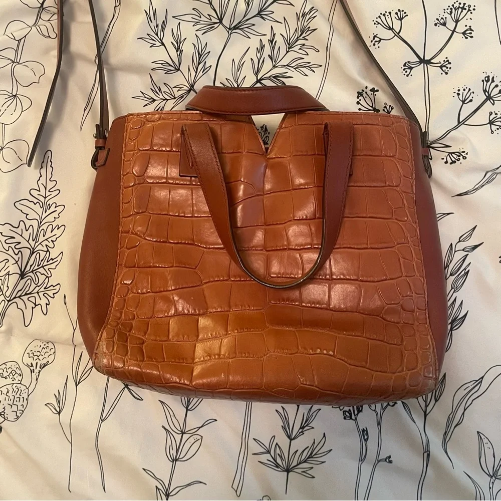 Vince Baby Signature V Croc Embossed Leather Handbag Purse